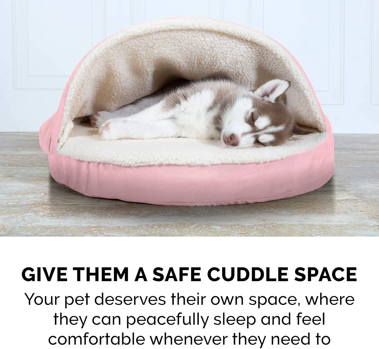 Furhaven 44" Round Cooling Gel Dog Bed for Large Dogs w/ Removable Washable Cover, For Dogs Up to 80 lbs - Sherpa & Suede Snuggery - Pink, 44-inch