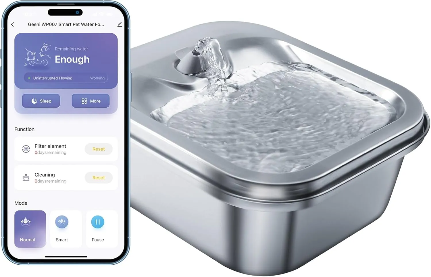 Geeni PetConnect Smart Pet Water Fountain: 4L Stainless Steel Bowl for Cats & Dogs, Wi-Fi Controlled, Alexa & Google Compatible
