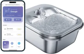 Geeni PetConnect Smart Pet Water Fountain: 4L Stainless Steel Bowl for Cats & Dogs, Wi-Fi Controlled, Alexa & Google Compatible