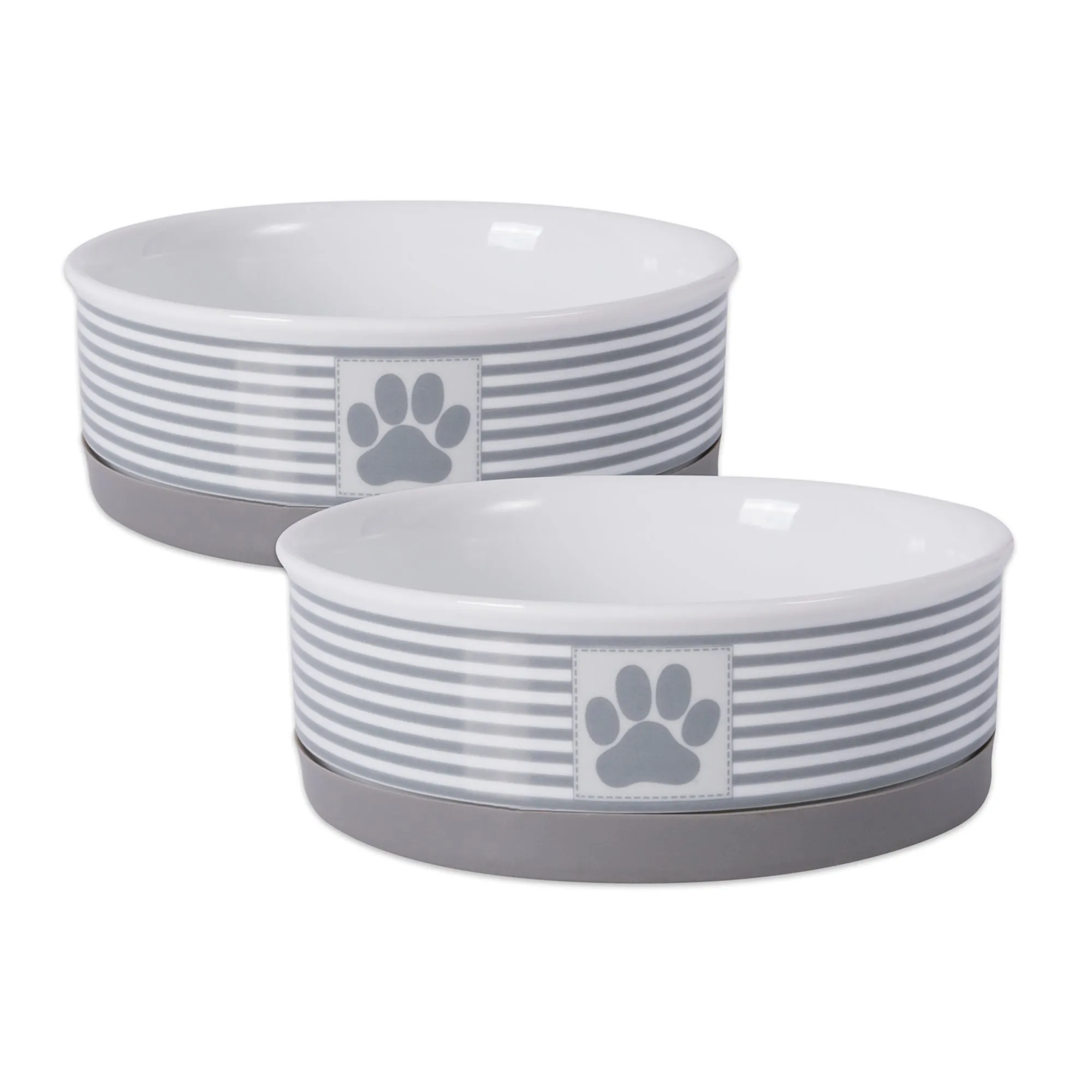 Gray Striped Paw Patch Pet Bowl Set of 2, Medium - 1.5 C. Capacity