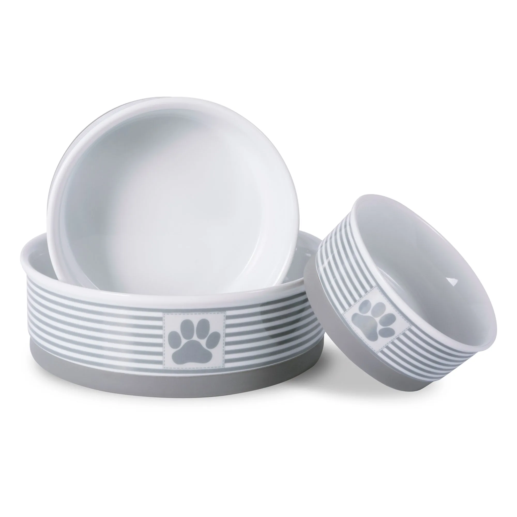 Gray Striped Paw Patch Pet Bowl Set of 2, Medium - 1.5 C. Capacity