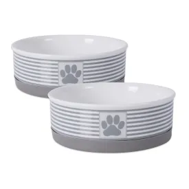 Gray Striped Paw Patch Pet Bowl Set of 2, Medium - 1.5 C. Capacity