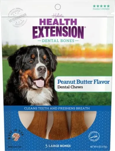 Health Extension Peanut Butter Bone-Shaped Dental Dog Chews - Large - 3 Pack