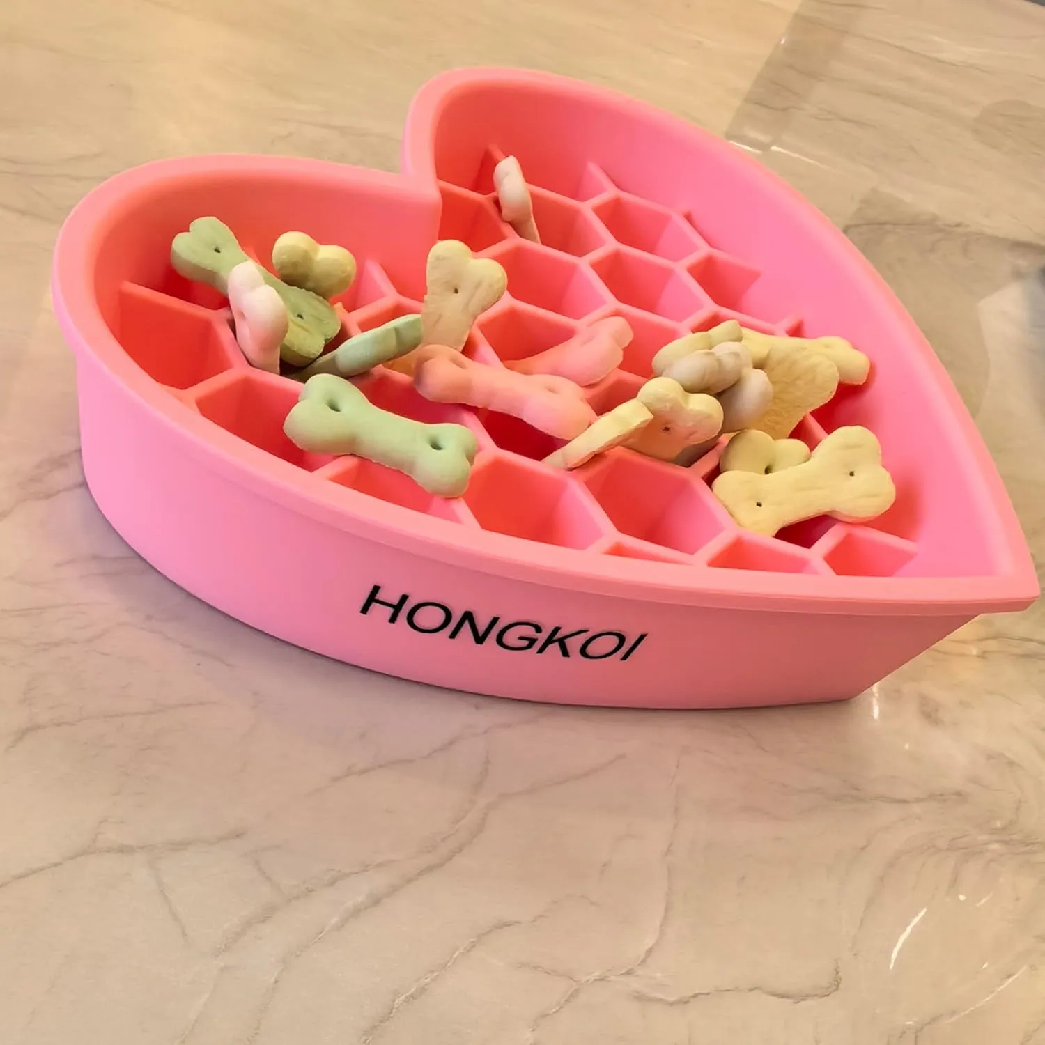 HONGKOI Silicone Slow Feeder Dog Bowls & Cat 2-in-1 Puzzle Dog Bowls Pet Food Bowls Encourages Slow Eating Lick Mat Design, Reduces Gulping, Dishwasher Fit, Ideal for All Breeds (Quartz Pink)