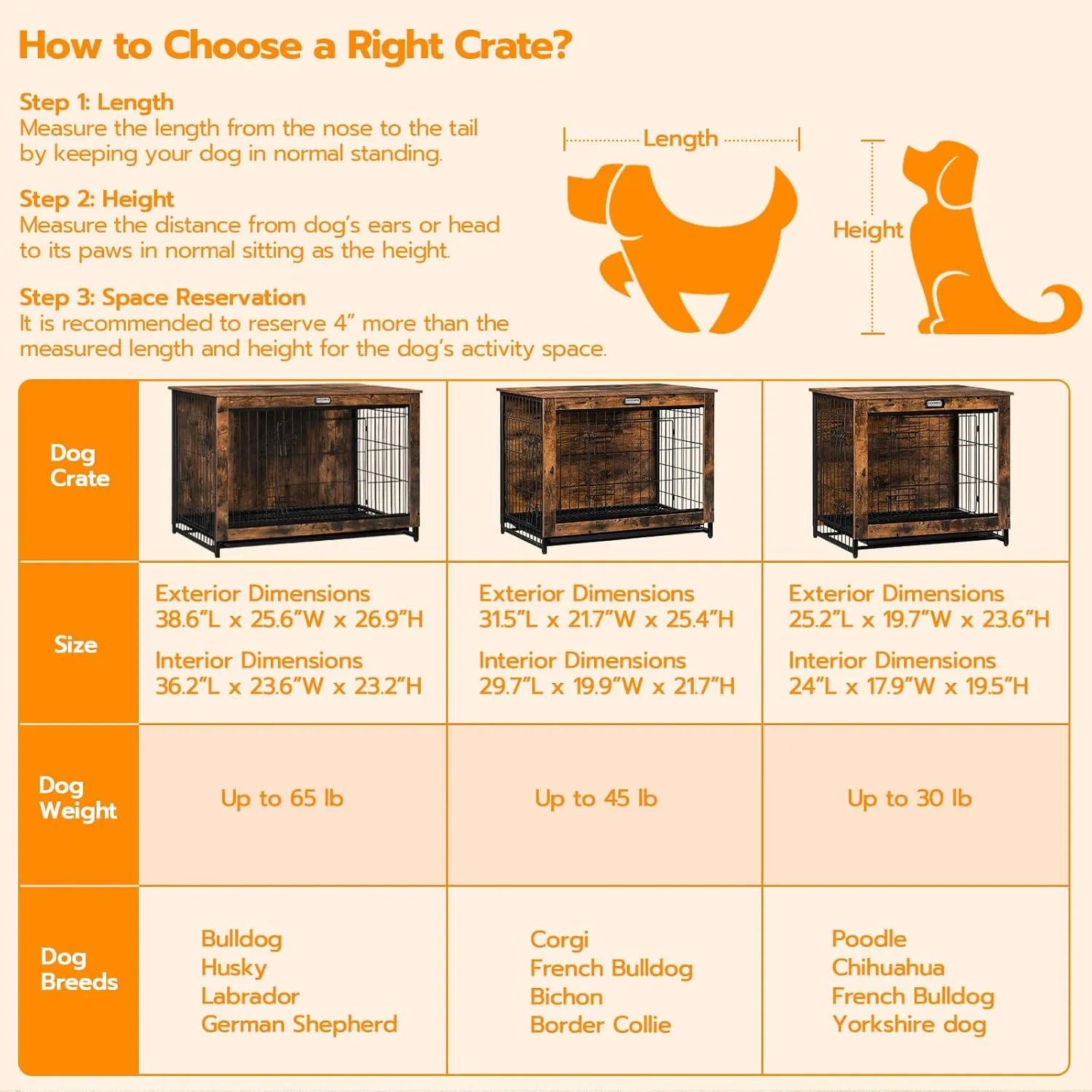 HOOBRO Dog Crate Furniture, 38.6" Large Dog Kennel Indoor, Wooden Cage with Pull-Out Tray, Double Doors Pet House Side End Table for Large/Medium/Small Dogs, Rustic Brown BF982GW03G1