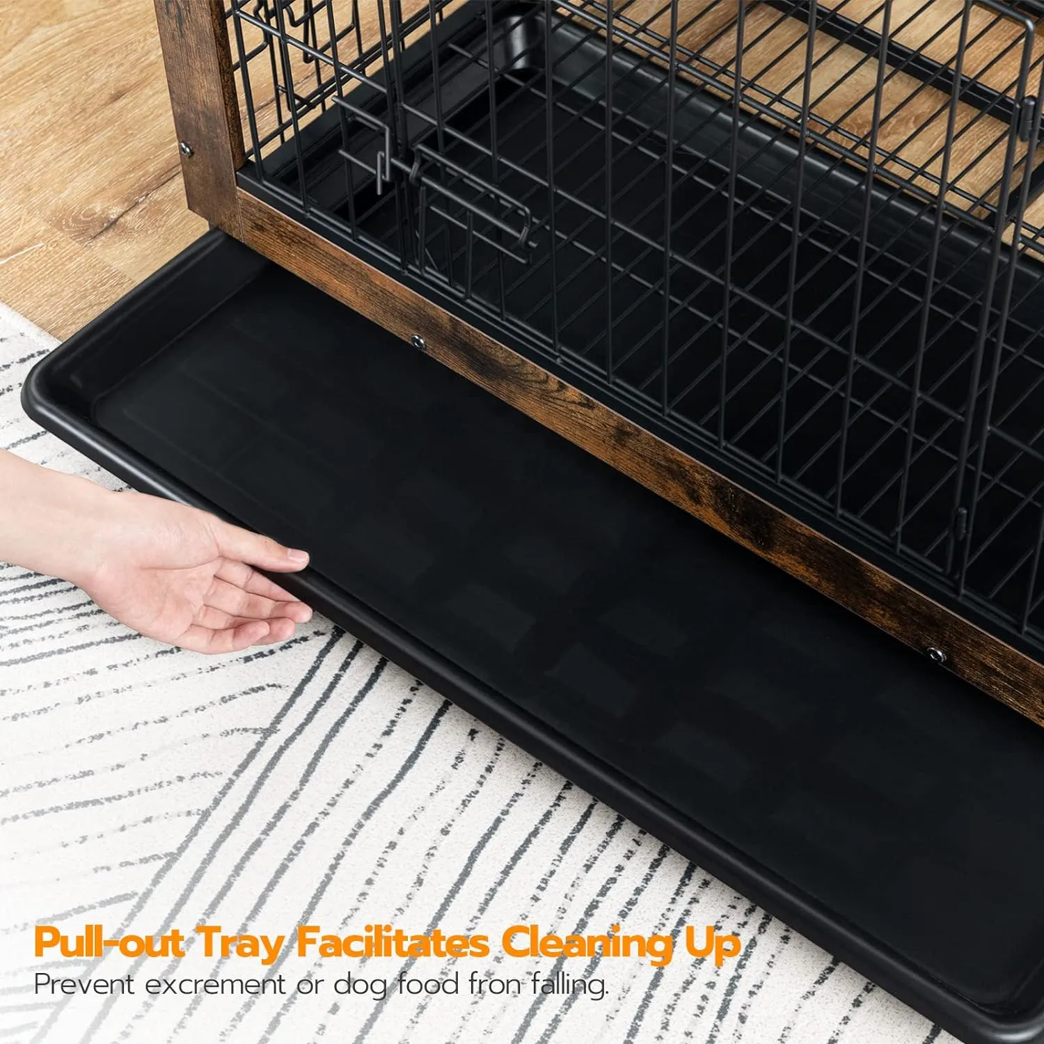 HOOBRO Dog Crate Furniture, 38.6" Large Dog Kennel Indoor, Wooden Cage with Pull-Out Tray, Double Doors Pet House Side End Table for Large/Medium/Small Dogs, Rustic Brown BF982GW03G1