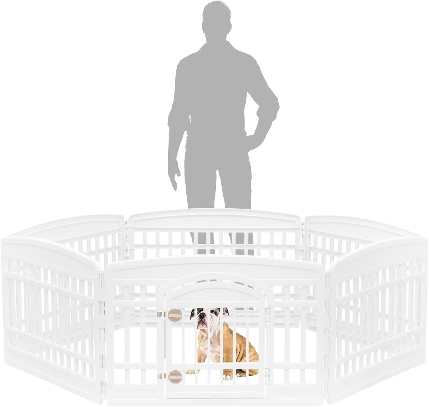 IRIS USA 24" 6-Panel Pet Dog Puppy Playpen with Door, For Puppy Small Dogs Keep Pets Secure Easy Assemble Easy Storing Customizable Non-Skid Rubber Feet, White
