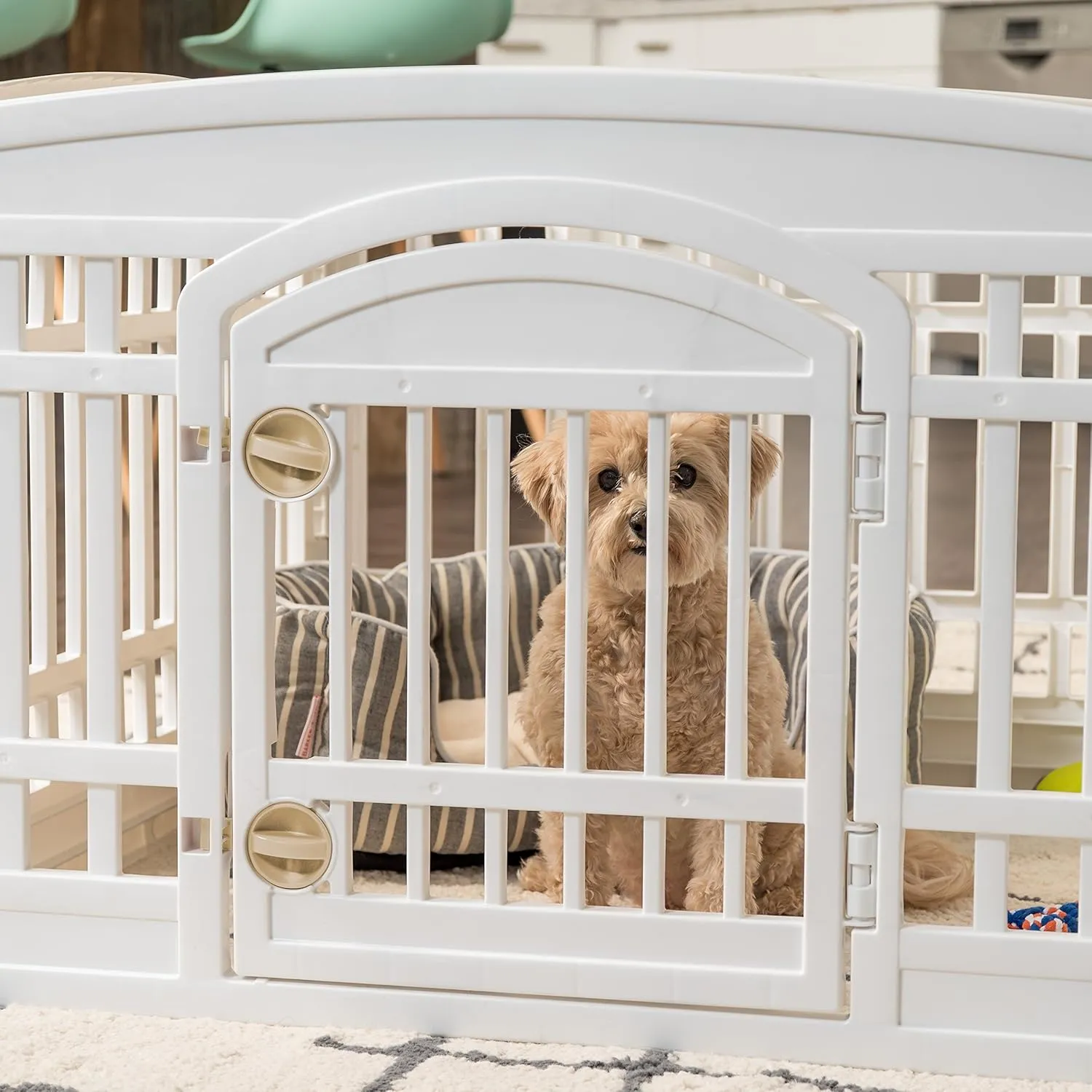 IRIS USA 24" 6-Panel Pet Dog Puppy Playpen with Door, For Puppy Small Dogs Keep Pets Secure Easy Assemble Easy Storing Customizable Non-Skid Rubber Feet, White