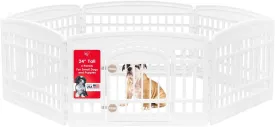 IRIS USA 24" 6-Panel Pet Dog Puppy Playpen with Door, For Puppy Small Dogs Keep Pets Secure Easy Assemble Easy Storing Customizable Non-Skid Rubber Feet, White