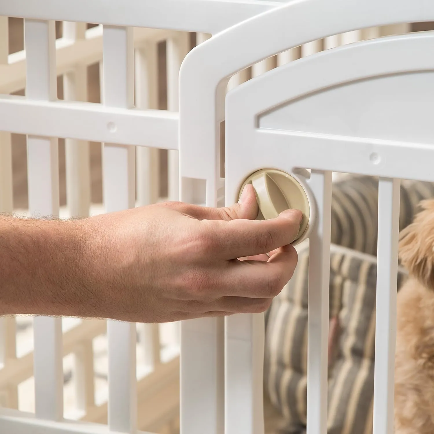 IRIS USA 24" 6-Panel Pet Dog Puppy Playpen with Door, For Puppy Small Dogs Keep Pets Secure Easy Assemble Easy Storing Customizable Non-Skid Rubber Feet, White