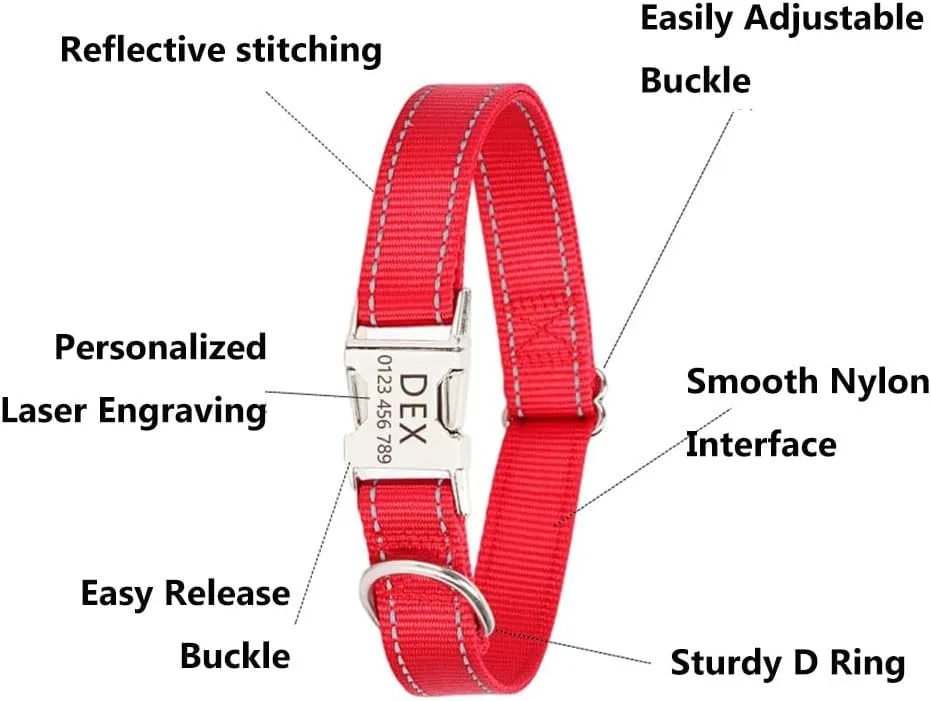 JAY D.L Reflective Dog Collar and Leash Set with Metal Buckle, Soft Sturdy Nylon Dog Collars with Quick Release Buckle, Adjustable Pet Collars with with ID Tag Ring for Small Medium Large Dogs