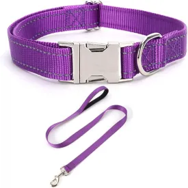 JAY D.L Reflective Dog Collar and Leash Set with Metal Buckle, Soft Sturdy Nylon Dog Collars with Quick Release Buckle, Adjustable Pet Collars with with ID Tag Ring for Small Medium Large Dogs