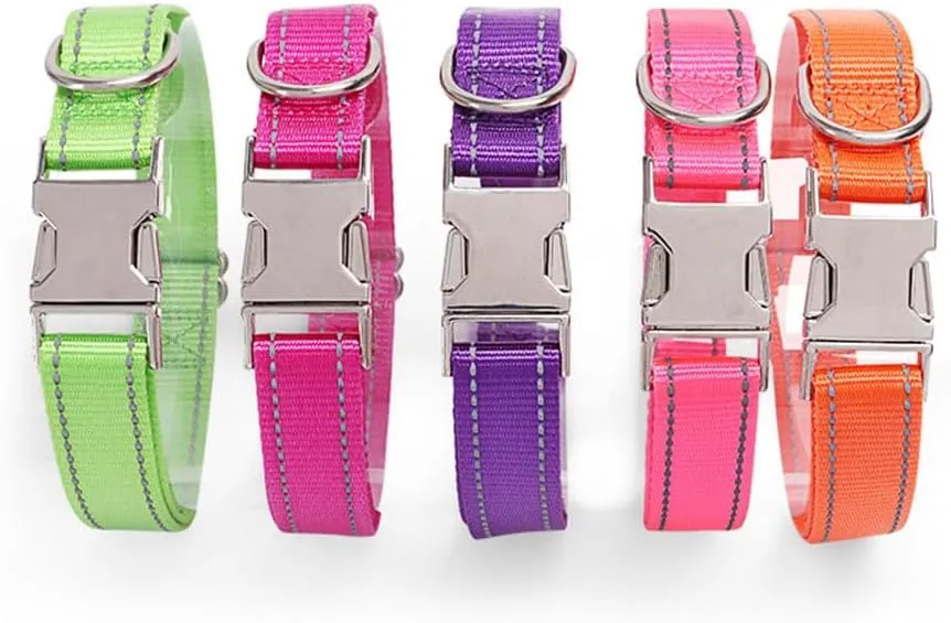 JAY D.L Reflective Dog Collar and Leash Set with Metal Buckle, Soft Sturdy Nylon Dog Collars with Quick Release Buckle, Adjustable Pet Collars with with ID Tag Ring for Small Medium Large Dogs