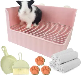 Large Rabbit Litter Box Bunny Potty Training Corner Litter Pan Comes with Liners Rabbit Pee Pads, Small Animal Bedding Toilet for Guinea Pig, Ferret, Hamster, Bunnies (Pink)