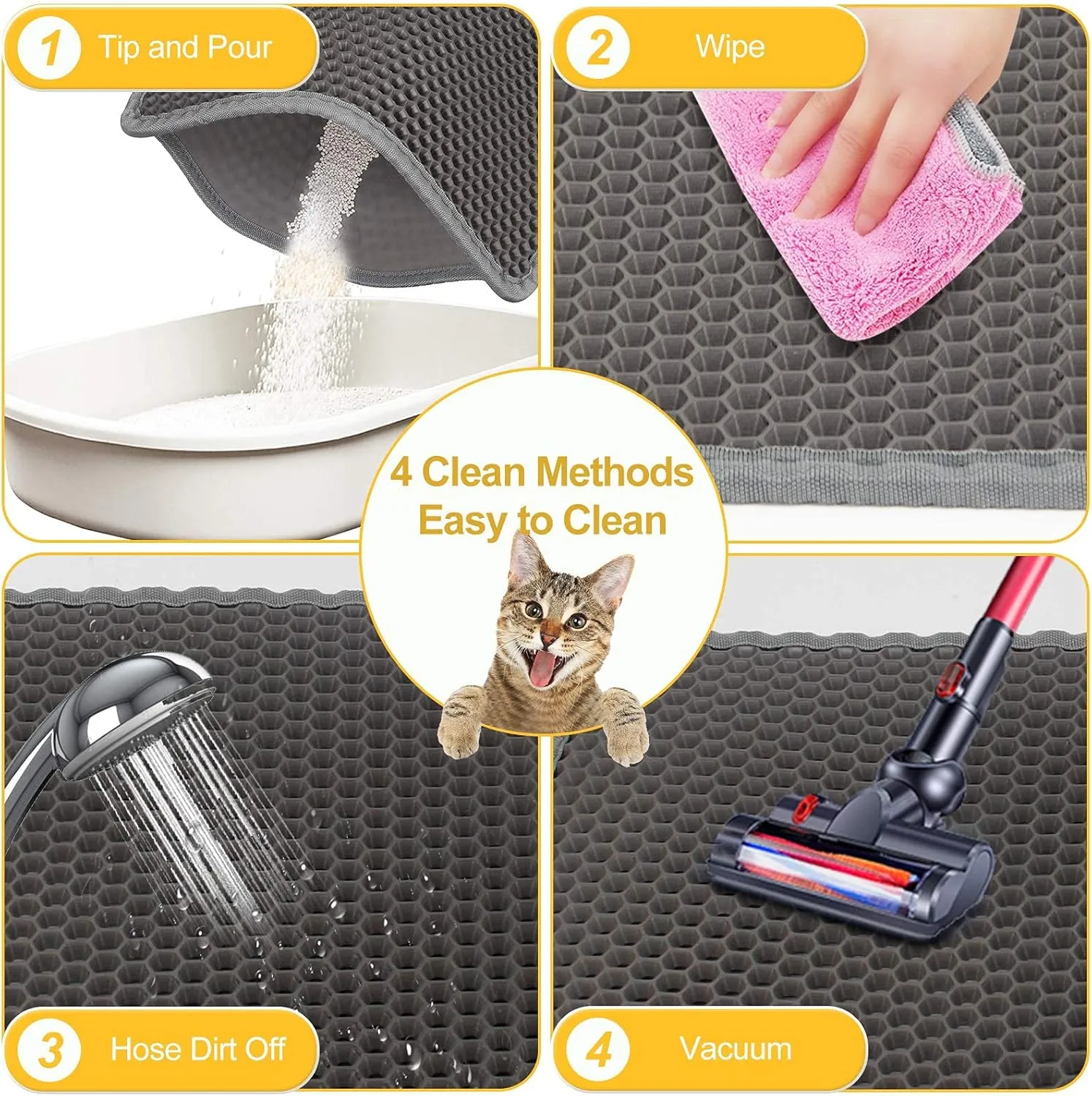 LeToo Cat Litter Mat Grey Trapping for Litter Box, No Slip & Large, Urine & Waterproof, Honeycomb Double Layer Anti Tracking Kitty Mats, No Phthalate, Washable Easy Clean (24" x 15", Grey)