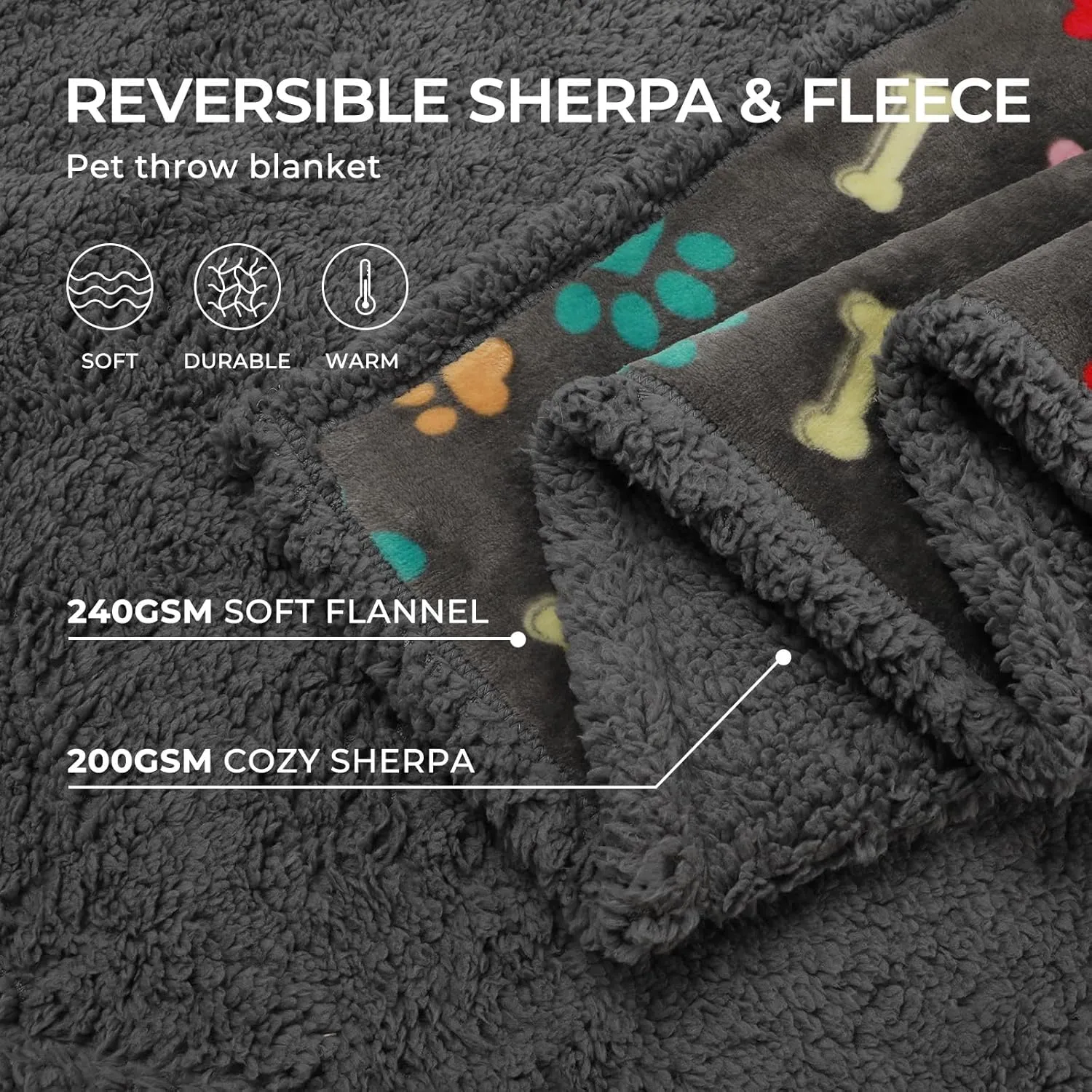 Luciphia Waterproof Pet Blankets for Couch Sofa Bed Cover Liquid Pee Proof Washable Soft Fluffy Large Dog Blanket Reversible Furniture Protection Grey Bone Thicken Small40" x 28"