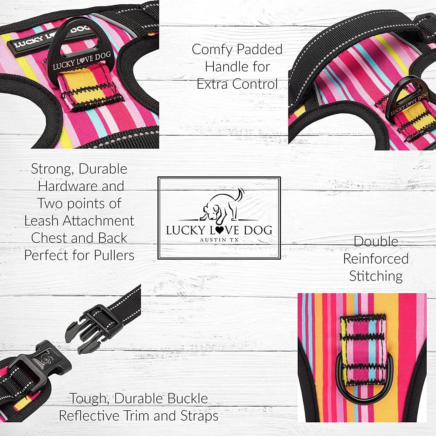 Lucky Love Dog No Pull Dog Harness, Adjustable and Easy to Walk, Cute Patterned Harness for Small Medium Large Male & Female Dogs - Molly, XS