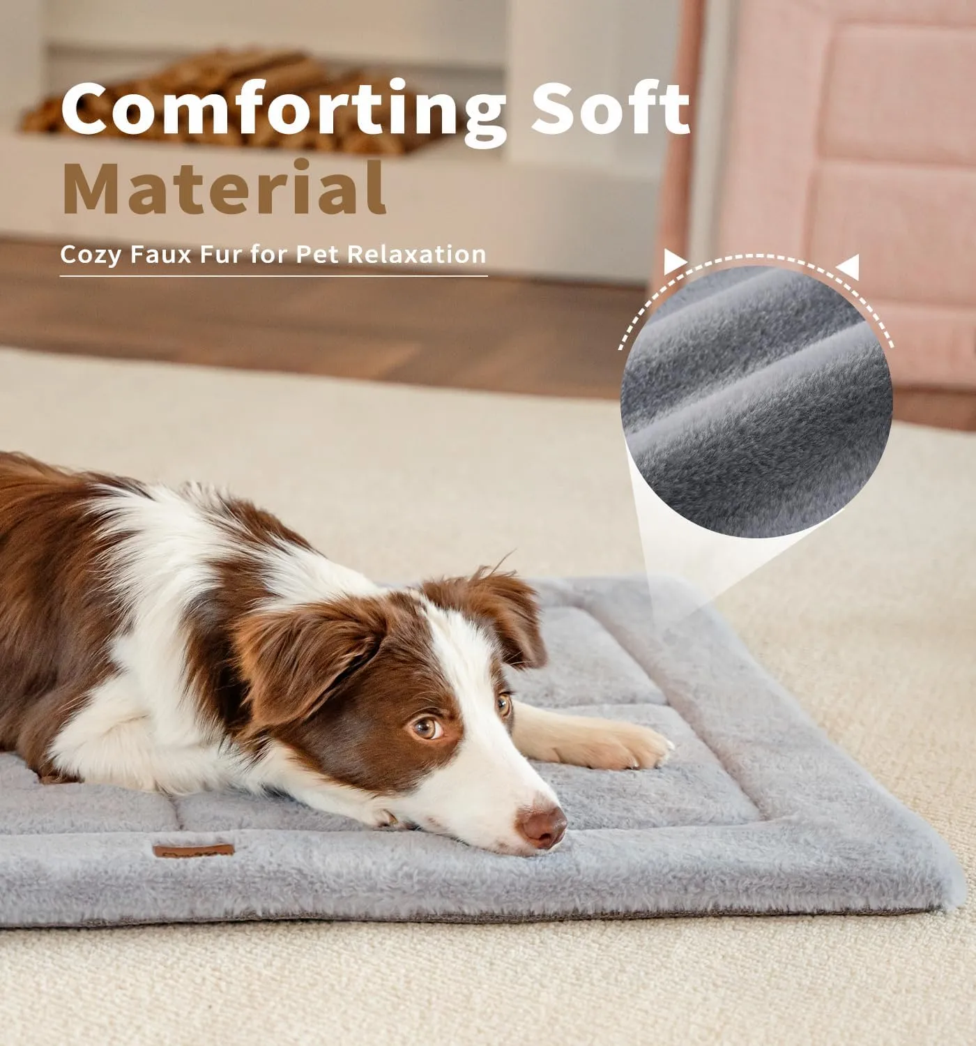 Made4Pets Dog Crate Pad Bed for Large Dogs, Washable & Reversible, Anti-Slip Kennel Mat for Cozy Sleeping, Soft Fluffy Dog Bed for Indoor & Outdoor Use, 44"x32", Gray