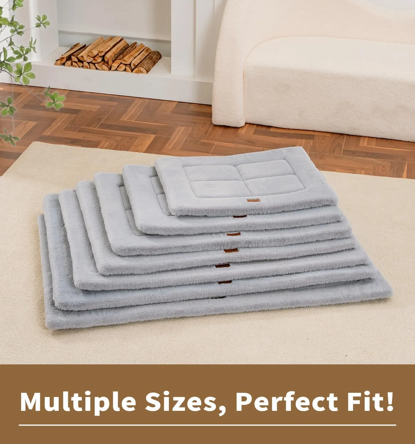 Made4Pets Dog Crate Pad Bed for Large Dogs, Washable & Reversible, Anti-Slip Kennel Mat for Cozy Sleeping, Soft Fluffy Dog Bed for Indoor & Outdoor Use, 44"x32", Gray