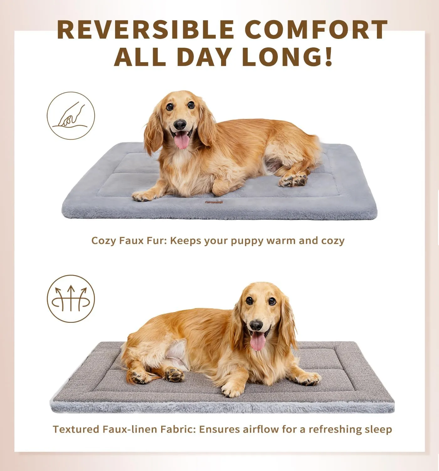 Made4Pets Dog Crate Pad Bed for Large Dogs, Washable & Reversible, Anti-Slip Kennel Mat for Cozy Sleeping, Soft Fluffy Dog Bed for Indoor & Outdoor Use, 44"x32", Gray