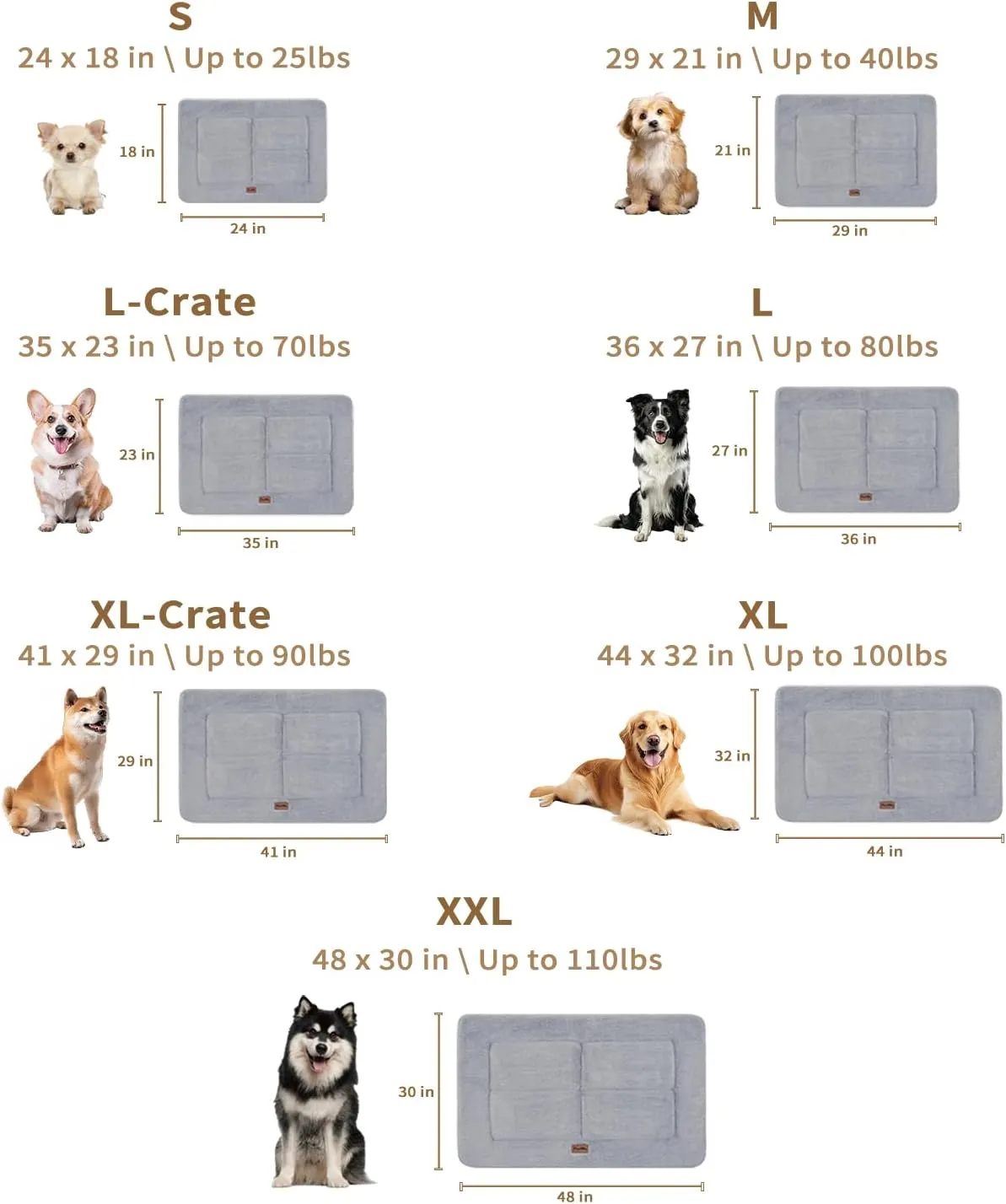 Made4Pets Dog Crate Pad Bed for Large Dogs, Washable & Reversible, Anti-Slip Kennel Mat for Cozy Sleeping, Soft Fluffy Dog Bed for Indoor & Outdoor Use, 44"x32", Gray