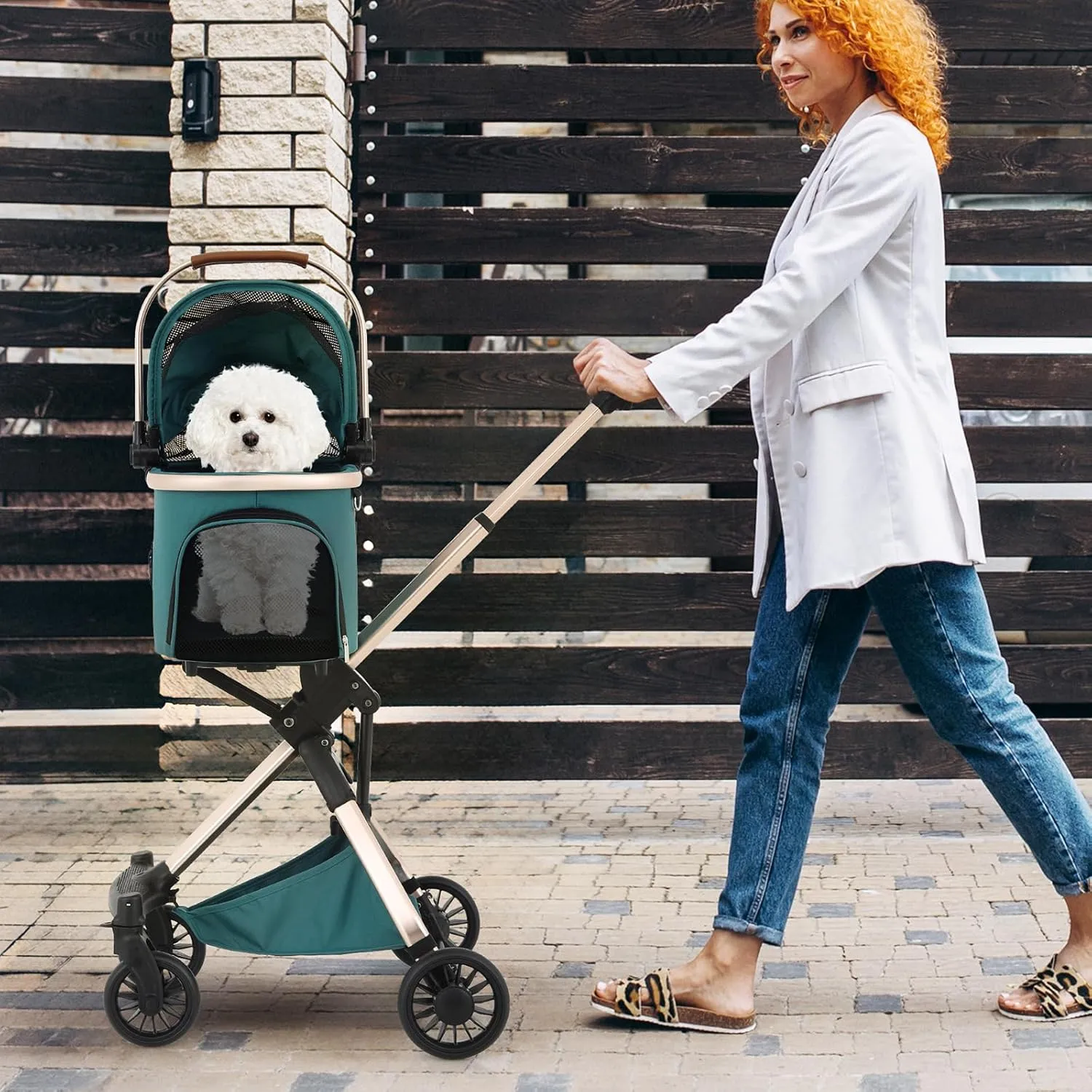 Magshion Dog Stroller for Small Dogs, 3in1 One-Hand-Fold Lightweight Pet Stroller Cat Jogger with Aluminum Frame, Detachable Carrier, Basket Storage, Adjustable Canopy, Hunter Green