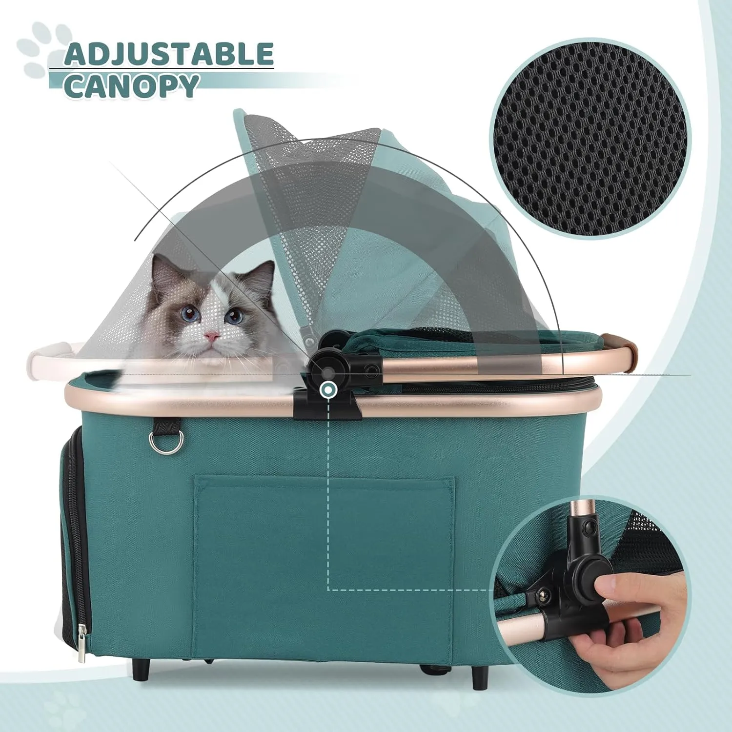 Magshion Dog Stroller for Small Dogs, 3in1 One-Hand-Fold Lightweight Pet Stroller Cat Jogger with Aluminum Frame, Detachable Carrier, Basket Storage, Adjustable Canopy, Hunter Green
