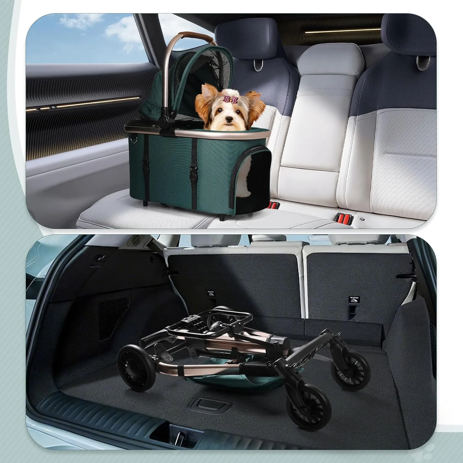Magshion Dog Stroller for Small Dogs, 3in1 One-Hand-Fold Lightweight Pet Stroller Cat Jogger with Aluminum Frame, Detachable Carrier, Basket Storage, Adjustable Canopy, Hunter Green