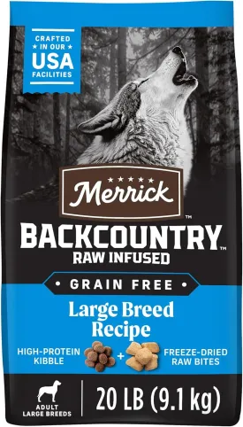 Merrick Backcountry Grain Free Dry Adult Dog Food, Kibble With Freeze Dried Raw Pieces, Large Breed Recipe - 20.0 lb. Bag