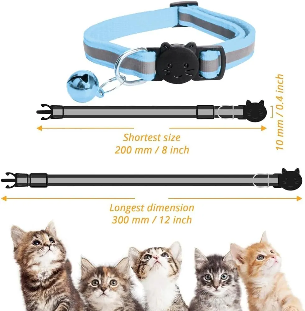 MJIYA Reflective Cat Collar with Bell, Breakaway Grid Collar with Plastic Buckle, Girl Boy Pet Kitty Collars Adjustable 7.5-12.5 Inch (Light Blue)