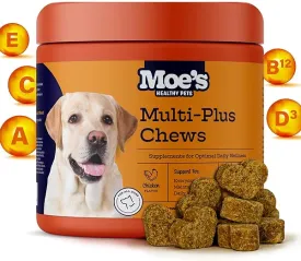 Moe’s 5-in-1 Essential Dog Multivitamin -Supports Dog's Heart, Immunity, Skin, Coat, & Overall Health- Vitamins A, B12, C, D, E, Antioxidants, Omega 3- for All Ages & Breeds- 90 Chicken Flavored Chews in Pakistan