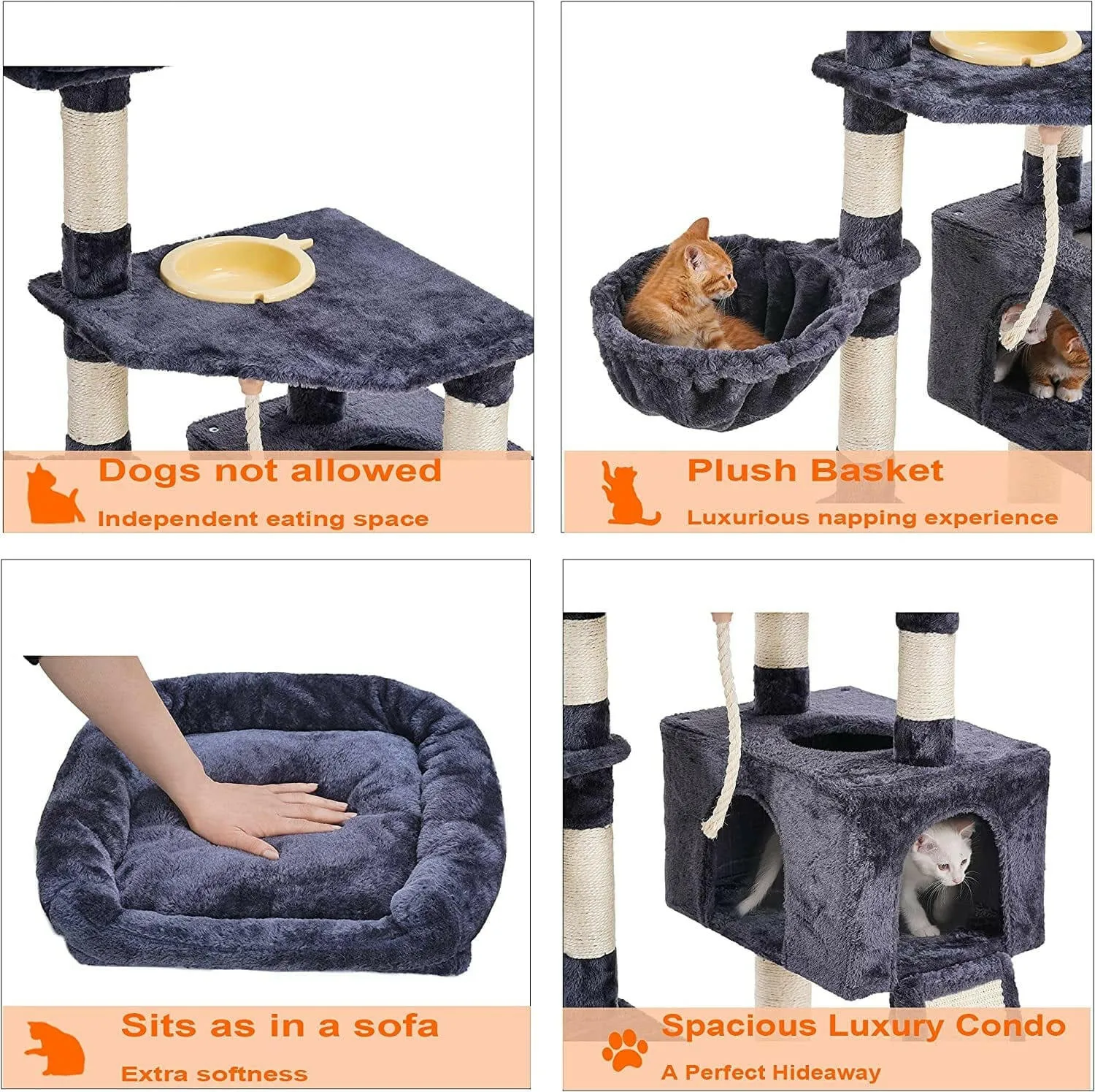 Multi-Level Cat Furniture with Feeding Bowl Smoky Gray