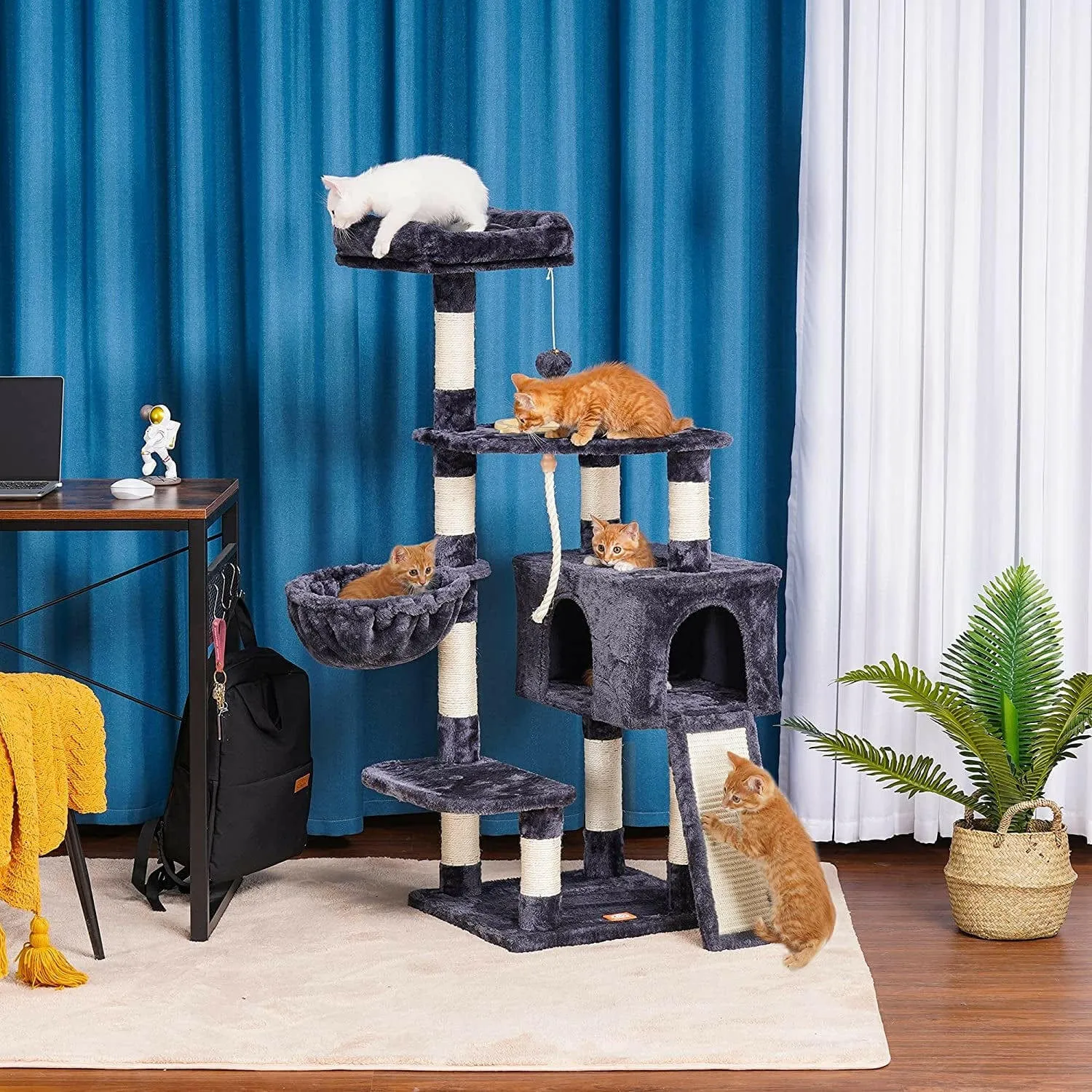 Multi-Level Cat Furniture with Feeding Bowl Smoky Gray