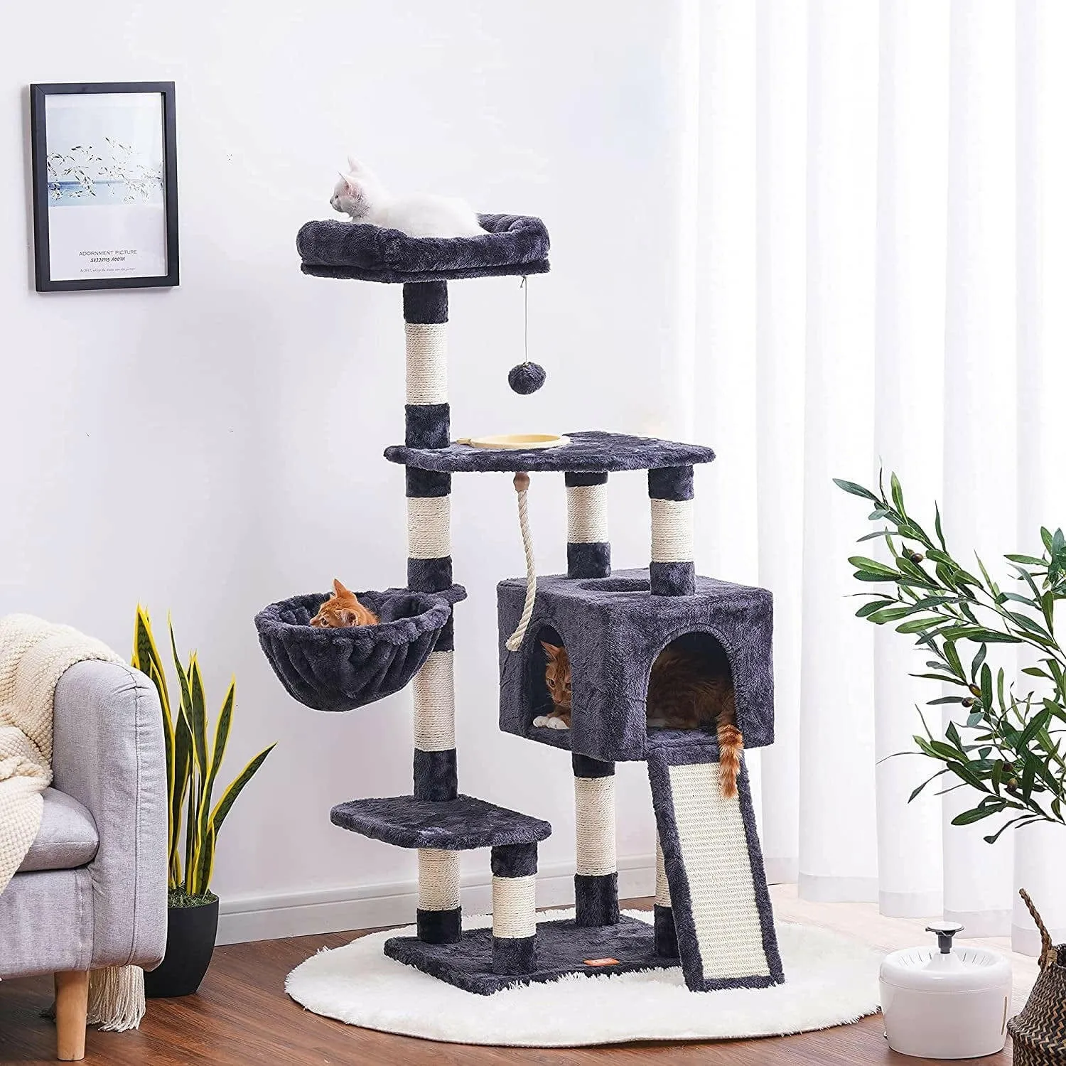 Multi-Level Cat Furniture with Feeding Bowl Smoky Gray