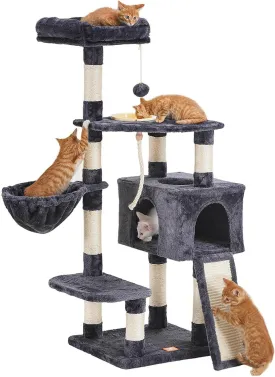 Multi-Level Cat Furniture with Feeding Bowl Smoky Gray