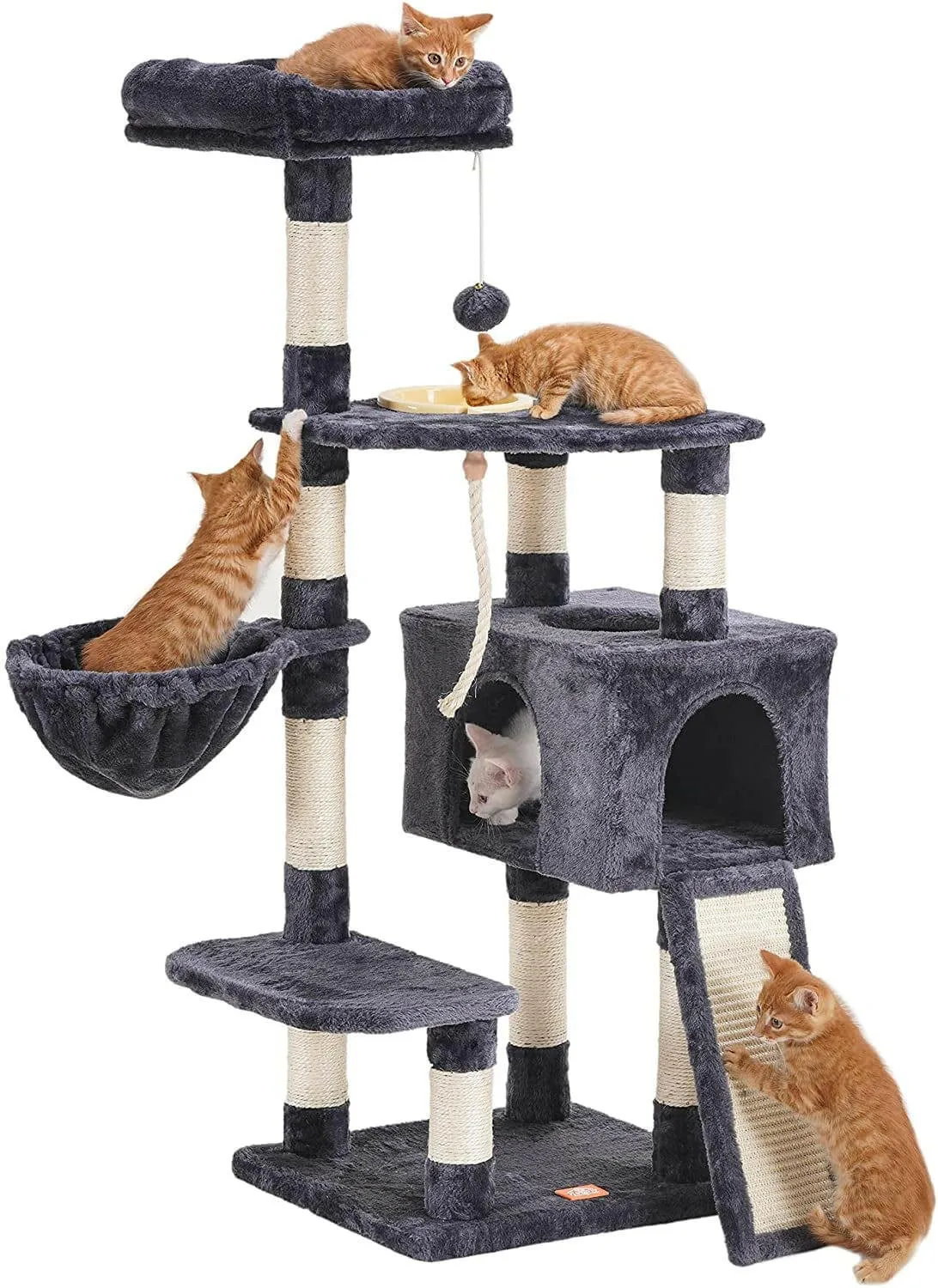 Multi-Level Cat Furniture with Feeding Bowl Smoky Gray