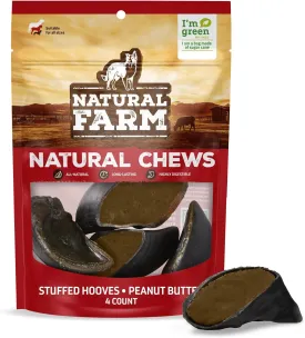 Natural Farm Peanut Butter Flavor Filled Cow Hooves for Dogs (4-Pack), Long-Lasting Natural Beef Bone Treats, Best for Small, Medium & Large Dogs