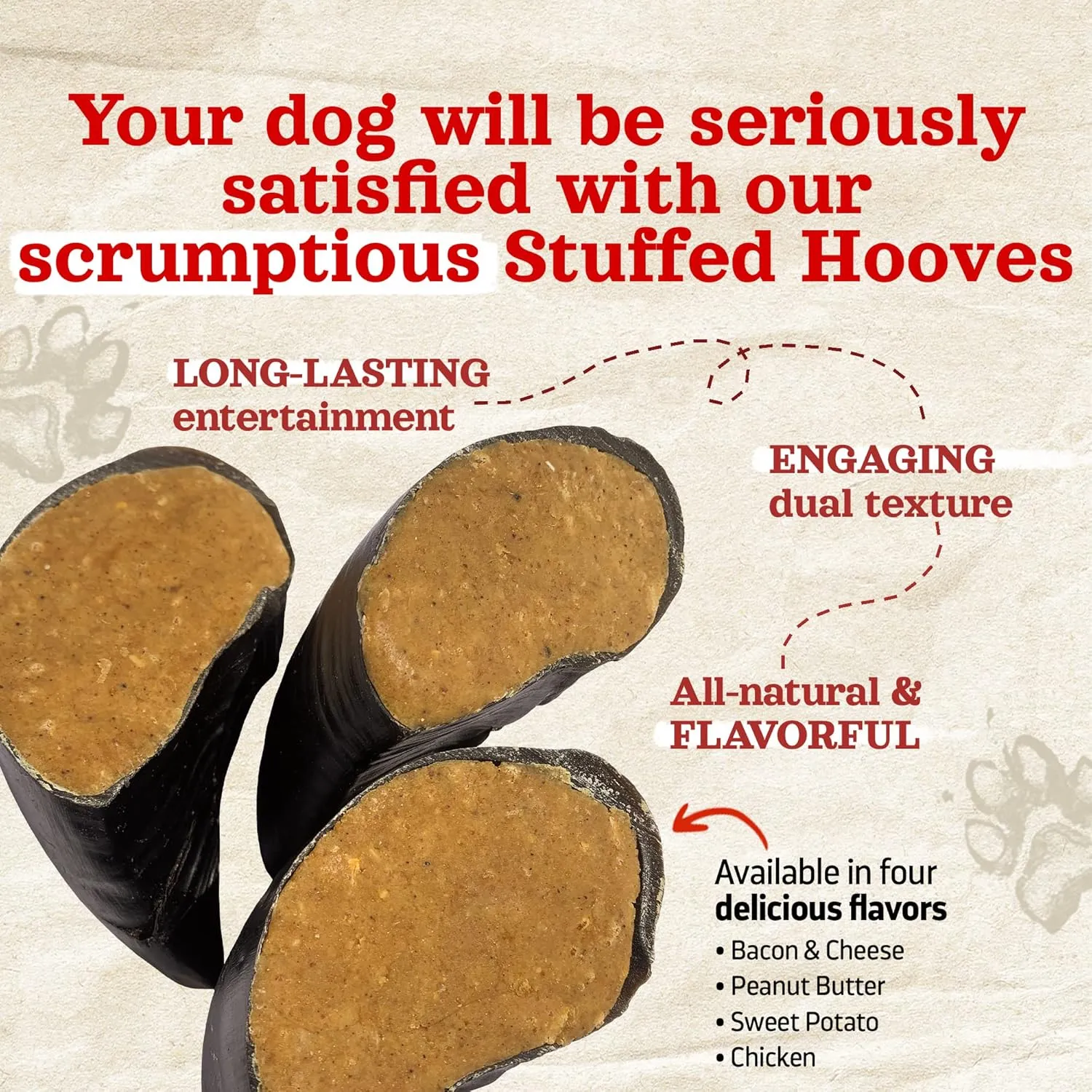 Natural Farm Peanut Butter Flavor Filled Cow Hooves for Dogs (4-Pack), Long-Lasting Natural Beef Bone Treats, Best for Small, Medium & Large Dogs