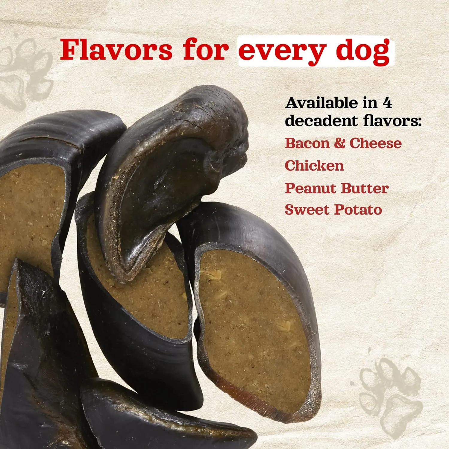 Natural Farm Peanut Butter Flavor Filled Cow Hooves for Dogs (4-Pack), Long-Lasting Natural Beef Bone Treats, Best for Small, Medium & Large Dogs