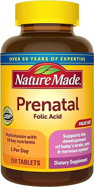 Nature Made Prenatal Multivitamin with Folic Acid, Prenatal Vitamin and Mineral Supplement for Daily Nutritional Support, 250 Tablets, 250 Day Supply in Pakistan