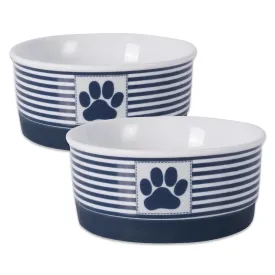 Nautical Blue Striped Paw Patch Pet Bowl Set of 2, Large 3.75 C. Capacity