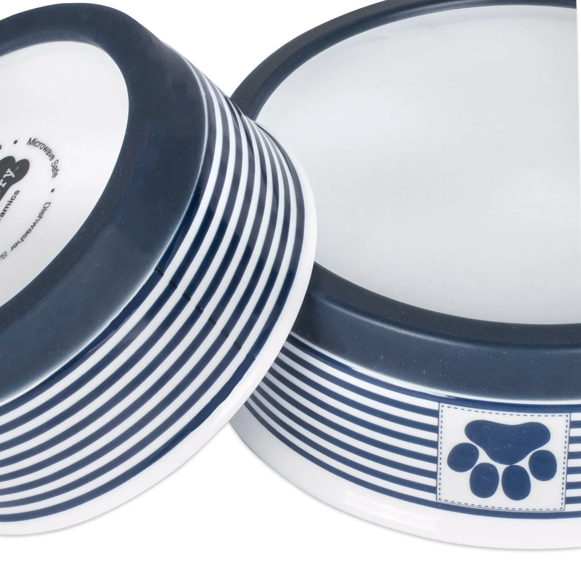 Nautical Blue Striped Paw Patch Pet Bowl Set of 2, Large 3.75 C. Capacity