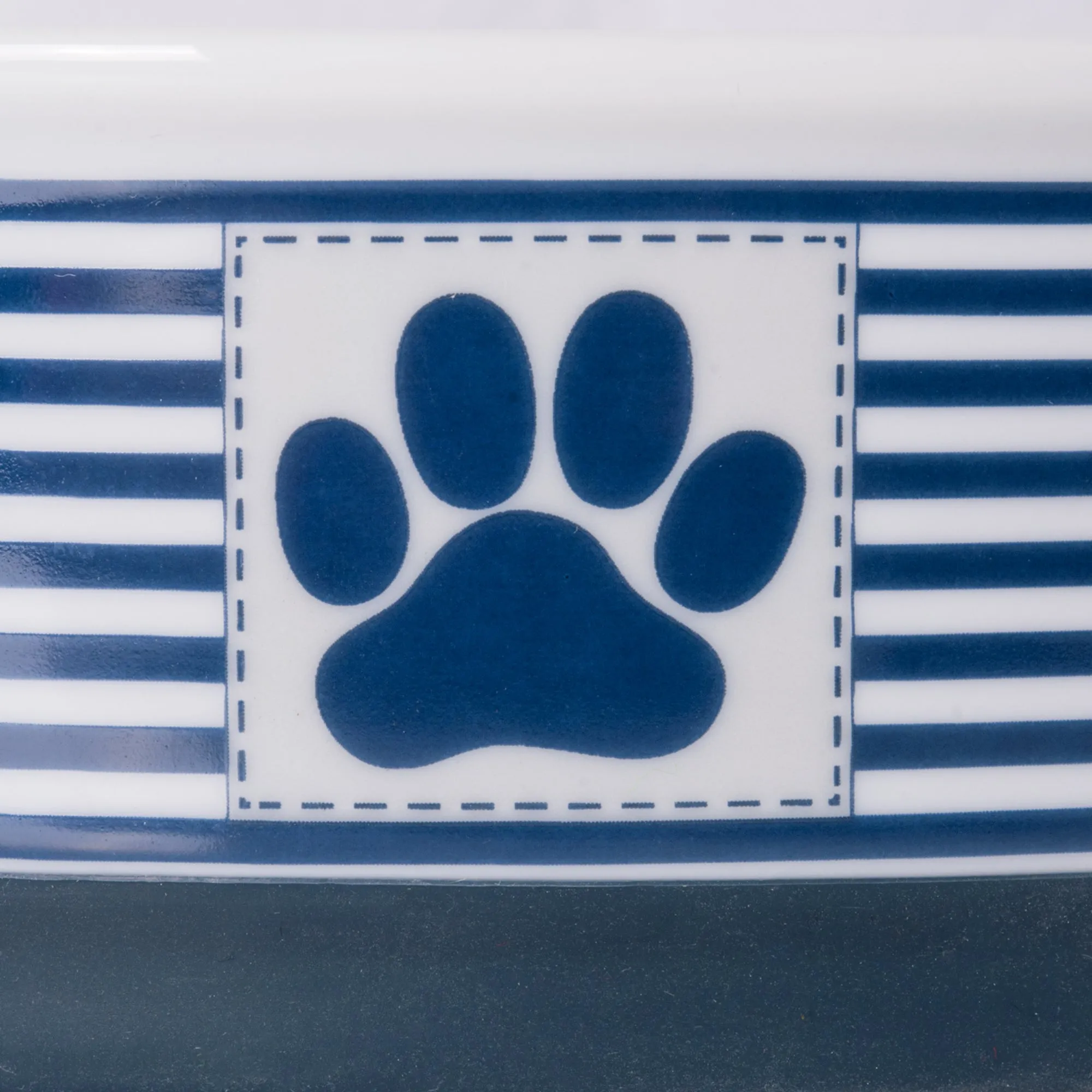 Nautical Blue Striped Paw Patch Pet Bowl Set of 2, Large 3.75 C. Capacity