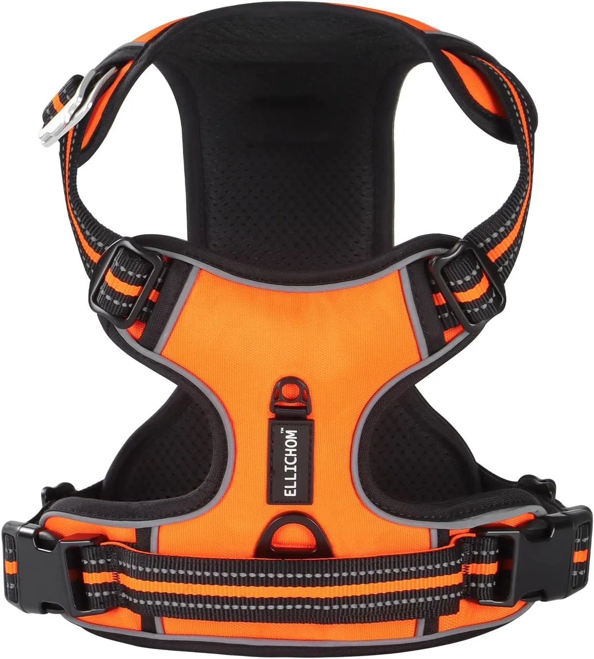 No Pull Dog Harness with 3 Snap Buckles,No Choke Front Lead pet Harness Reflective and Adjustable Soft Padded Vest for Small Medium Large Dog (Orange, Large)