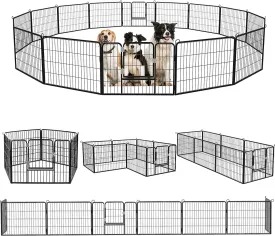 OFIKA Heavy Duty Metal Dog Playpen for Medium/Small Animals, 16 Panels 24Height x 27" Width, Dog Fence Exercise Pen with Doors, Pet Puppy Outdoor Playpen Pen for Outdoor, Indoor, RV, Camping, Yard