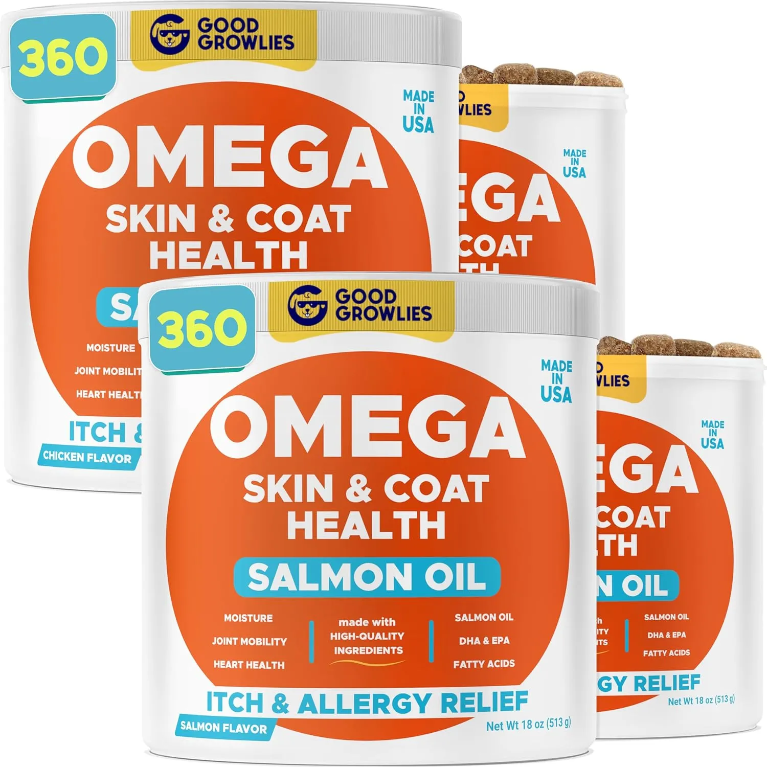 Omega 3 Alaskan Fish Oil Treats for Dogs (720 Ct) Bundle - Dry&Itchy Skin Relief   Allergy Support - Shiny Coats - EPA&DHA Fatty Acids - Natural Salmon Oil Chews, Heart, Brain, Hip&Joint Support