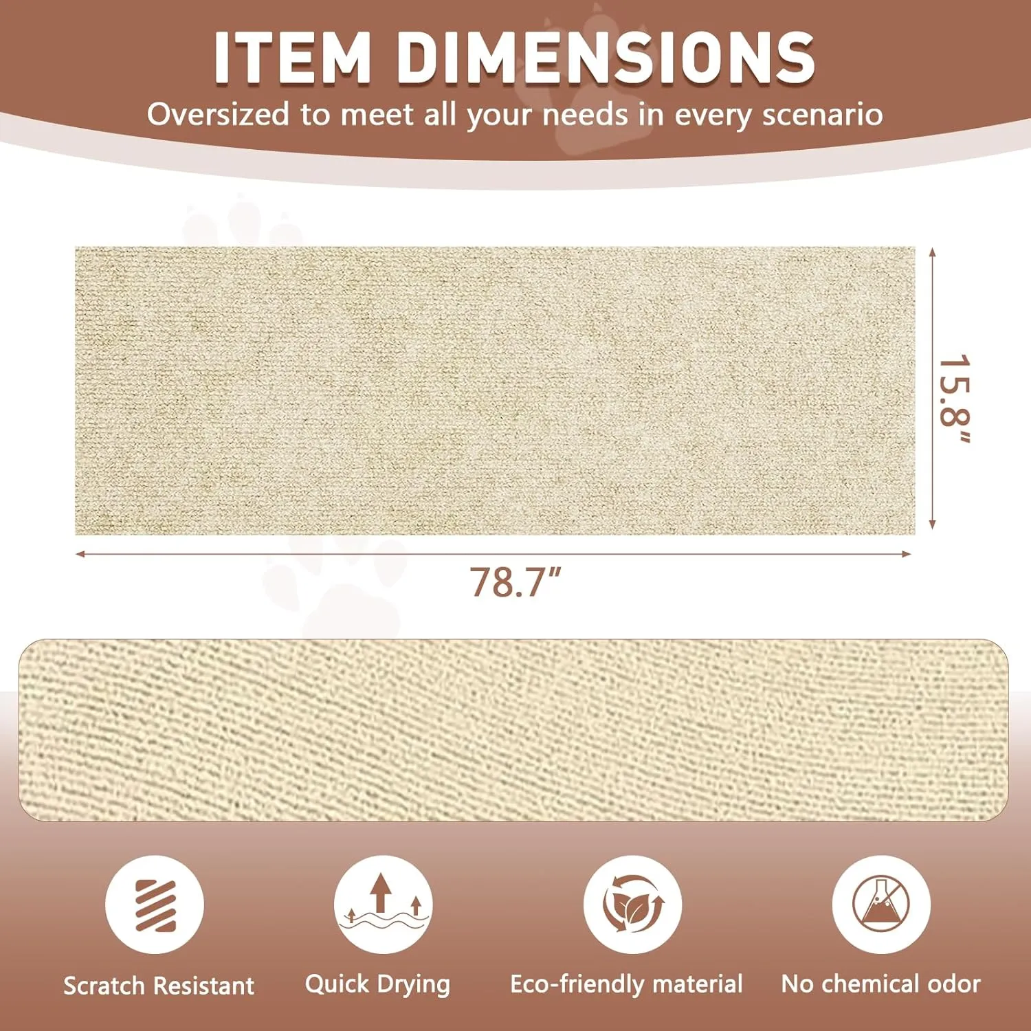 pawstrip Cat Scratching Mat 78.7''x15.8'' Self-Adhesive Cat Scratch Furniture Protector Trimmable Couch Protector from Claws DIY Climbing Carpet Indoor Corner Scratcher for Wall, Sofa, Door, Chair
