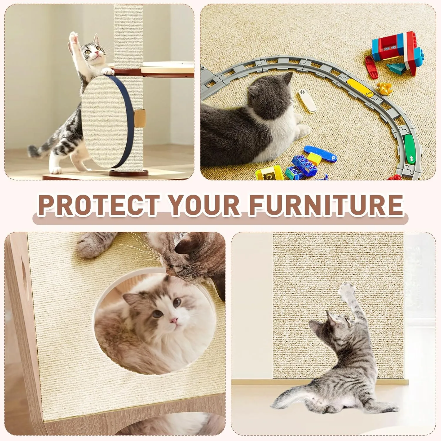 pawstrip Cat Scratching Mat 78.7''x15.8'' Self-Adhesive Cat Scratch Furniture Protector Trimmable Couch Protector from Claws DIY Climbing Carpet Indoor Corner Scratcher for Wall, Sofa, Door, Chair