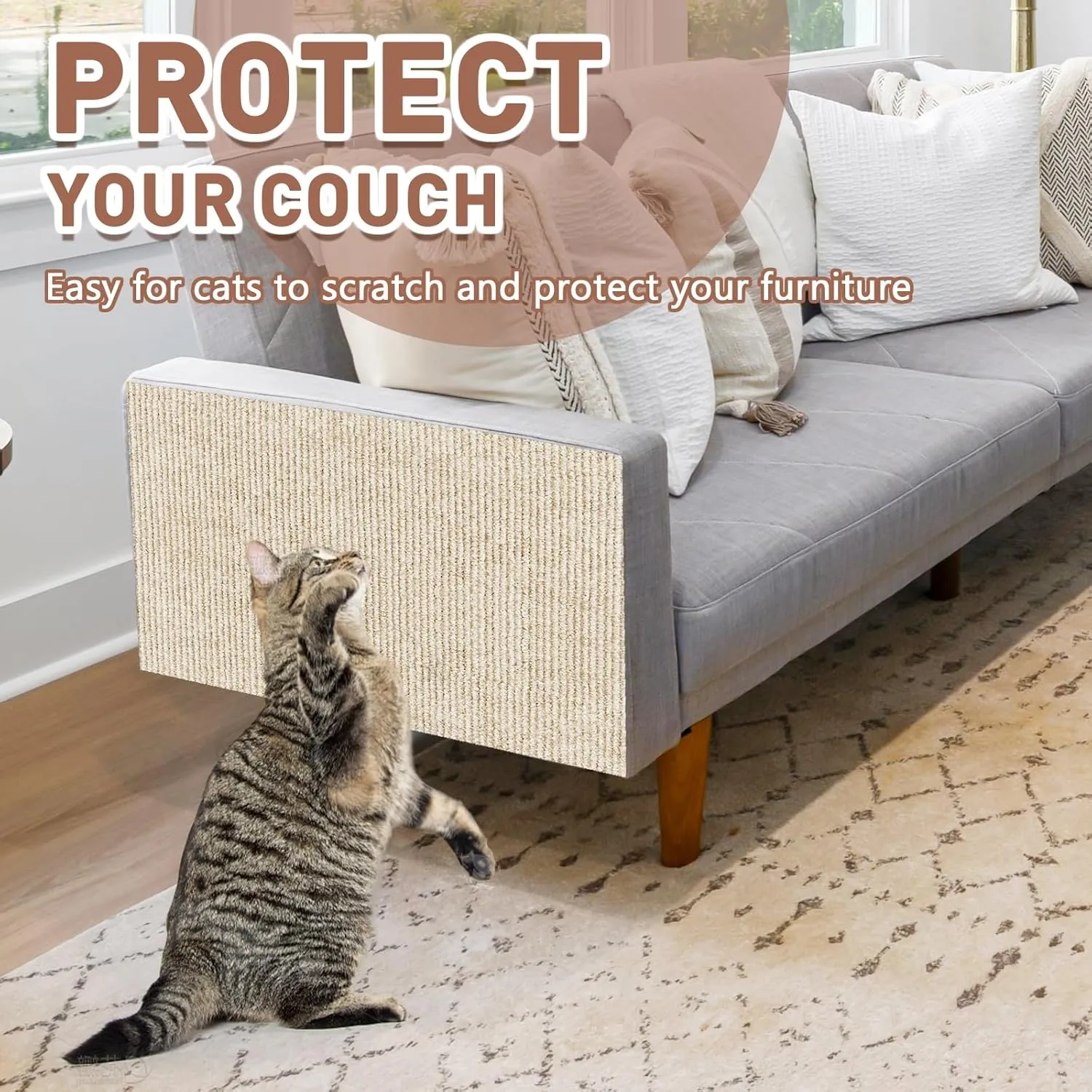 pawstrip Cat Scratching Mat 78.7''x15.8'' Self-Adhesive Cat Scratch Furniture Protector Trimmable Couch Protector from Claws DIY Climbing Carpet Indoor Corner Scratcher for Wall, Sofa, Door, Chair
