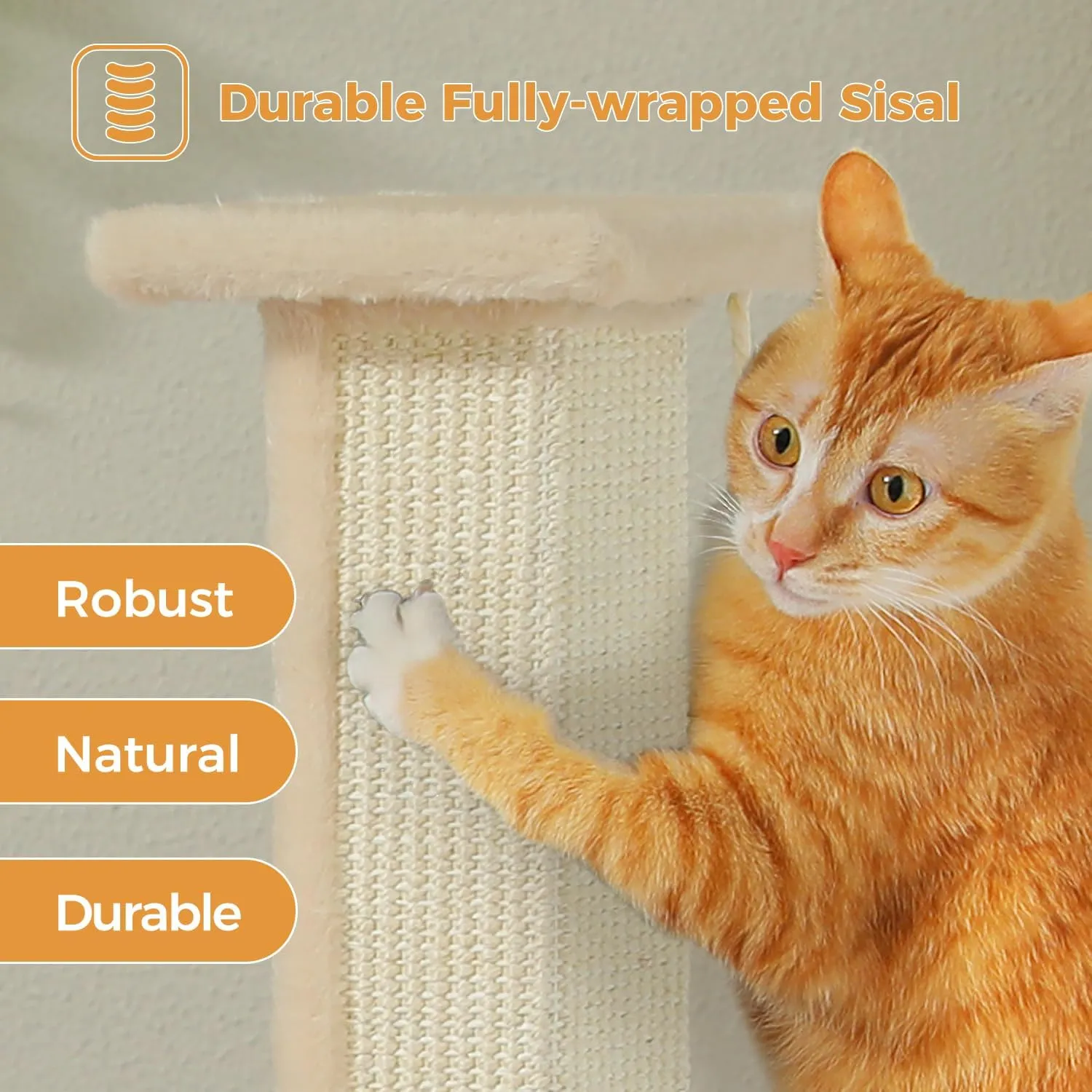 PAWZ Road Large Cat Scratching Post 32 Tall Scratching Post for Indoor Cats Adults Ultimate Scratch Post with Woven Sisal, Large Base and Removable Dangling Ball- Beige